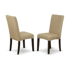 East West Furniture Andr3-Cap-03 3 Piece Dining Room Table Set Contains A Round Kitchen Table With Pedestal And 2 Brown Linen Fabric Parsons Dining Chairs, 36X36 Inch, Cappuccino