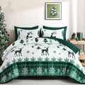 Christmas Comforter Set King Size 7 Pieces, Green Reindeer Snowflake Bed In A Bag, Soft Comforter With Sheet Set For Holiday, So