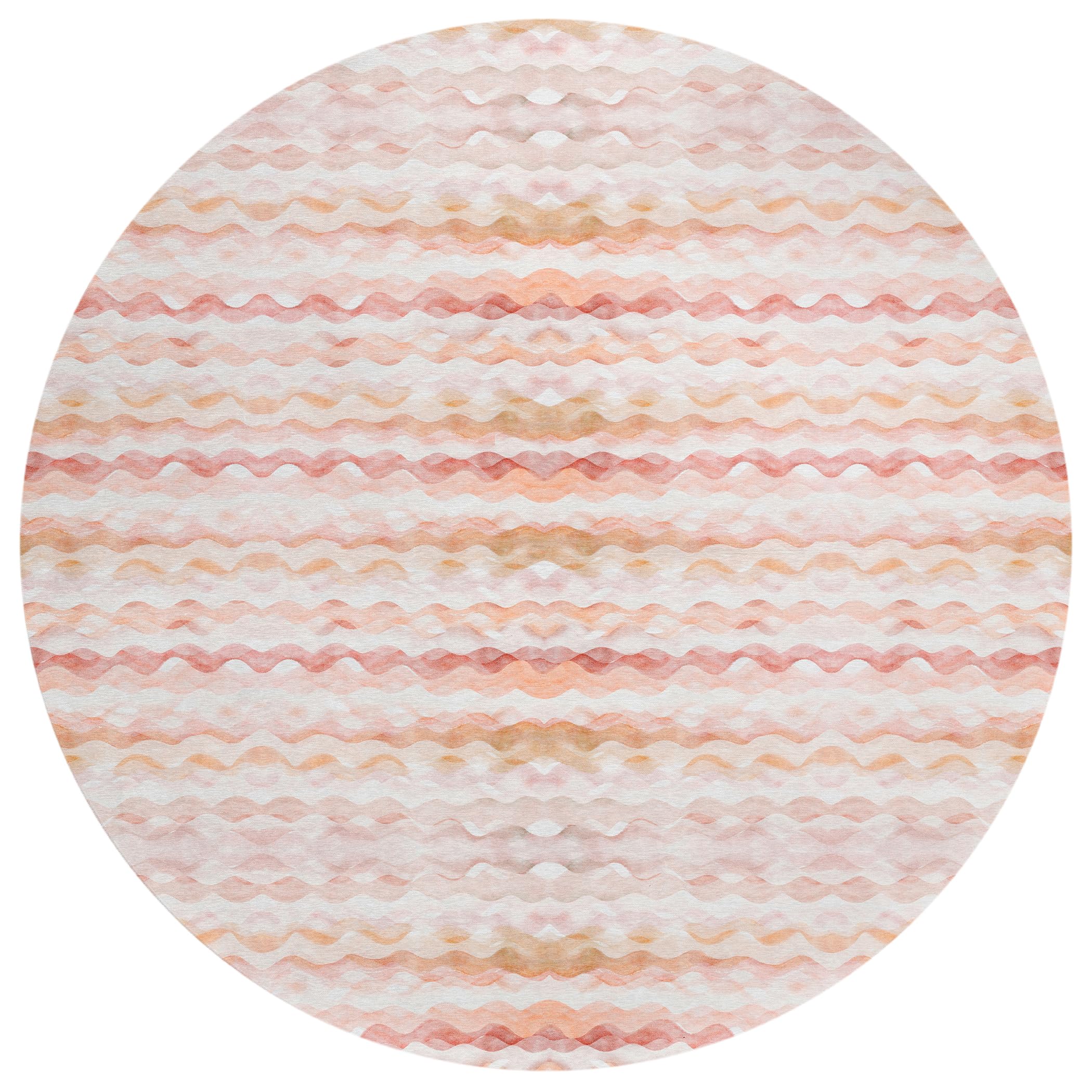 Addison Rugs Surfside Asr46 Peach 8' X 8' Indoor Outdoor Round Rug, Easy Clean, Machine Washable, Non Shedding, Bedroom, Living Room, Dining Room, Kitchen, Patio Rug