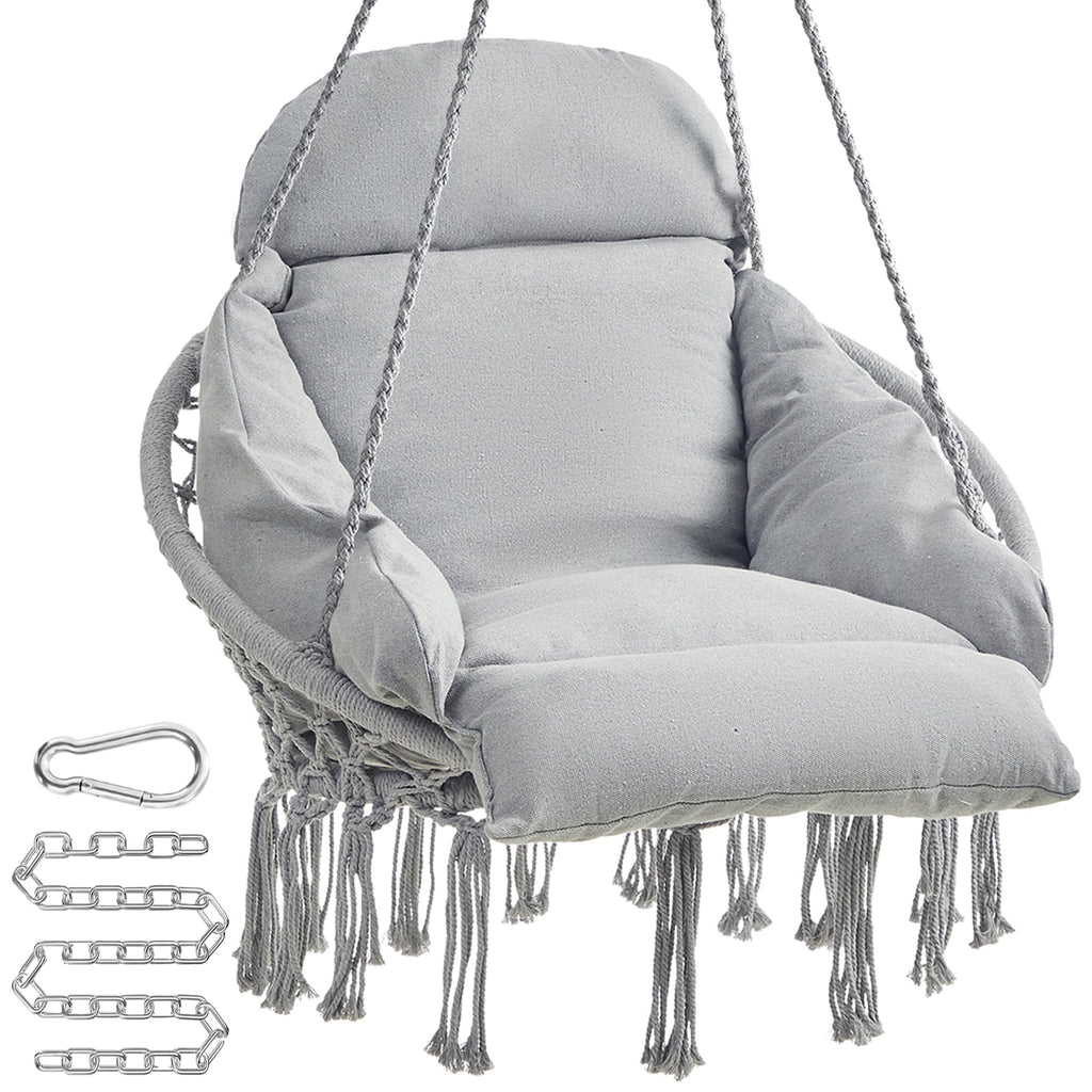 Songmics Hanging Chair, Hammock Chair With Large, Thick Cushion, Boho Swing Chair For Bedroom, Patio, Balcony, Garden, Holds Up To 264 Lb, Accessories Included, Dove Gray Ugdc042G11