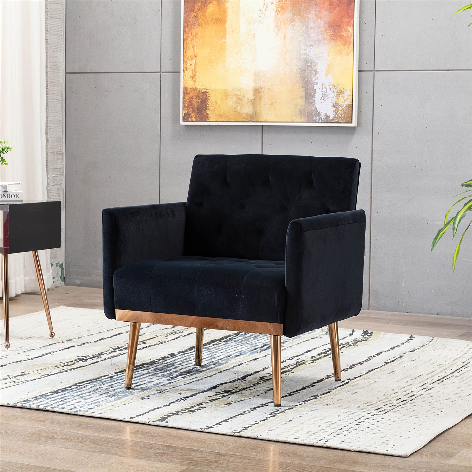 RXRRXY Modern Velvet Accent Chair, Living Room, Bedroom Leisure Single Sofa Chair (with Gold Metal feet), TV armrest seat, Suita