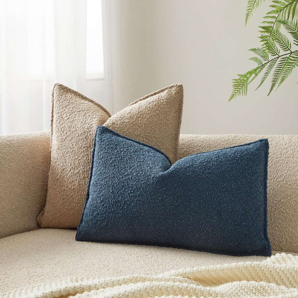 Juspurbet Blue Boucle Lumbar Broadside Throw Pillow Covers 12X20 Inch Set Of 2 For Couch Bedroom Sofa Living Room Decorative Sof