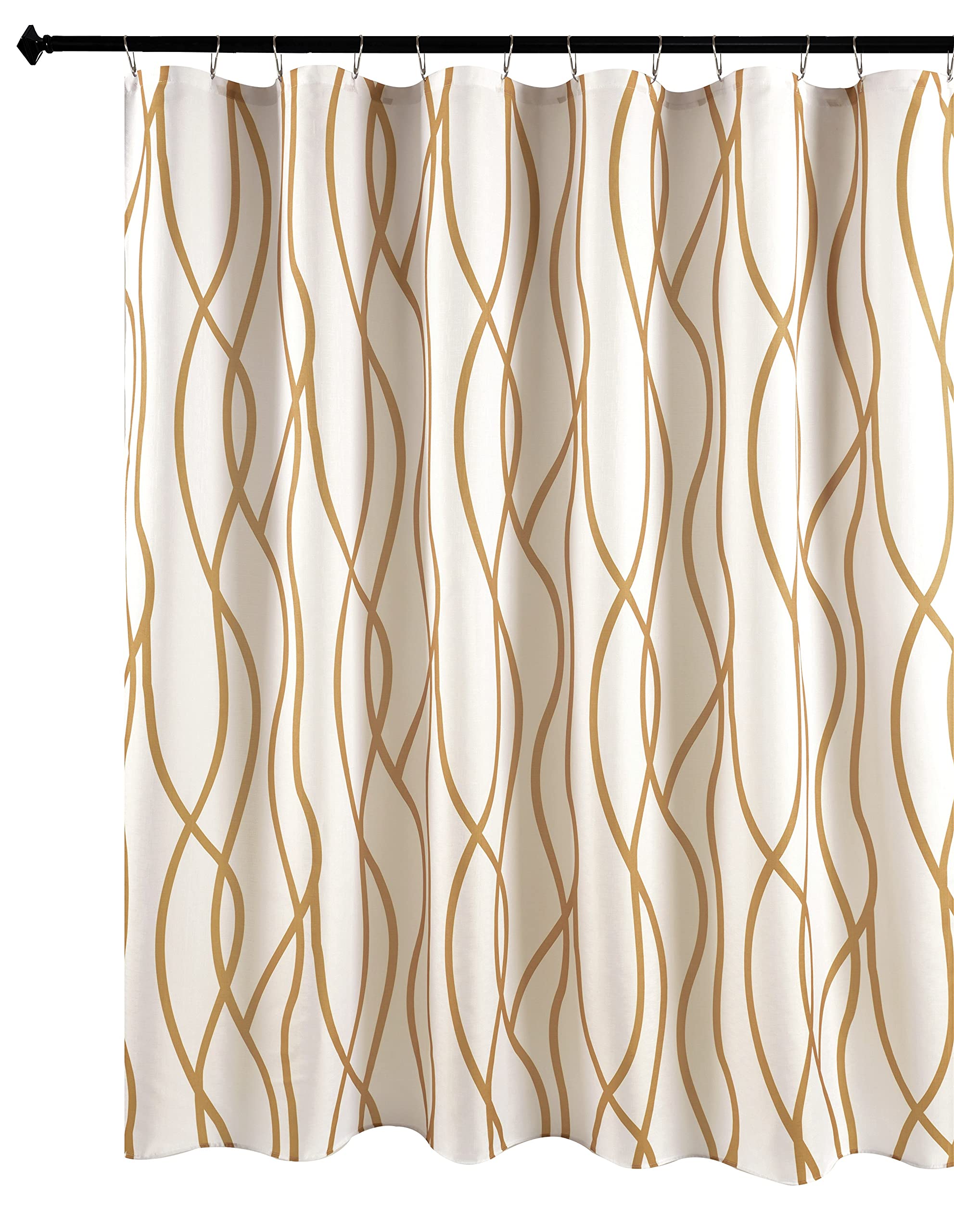 Biscaynebay Extra Long Textured Fabric Shower Curtain 72 Inch Width By 84 Inch Length, Gold Dancing Printed Bathroom Curtains Ma