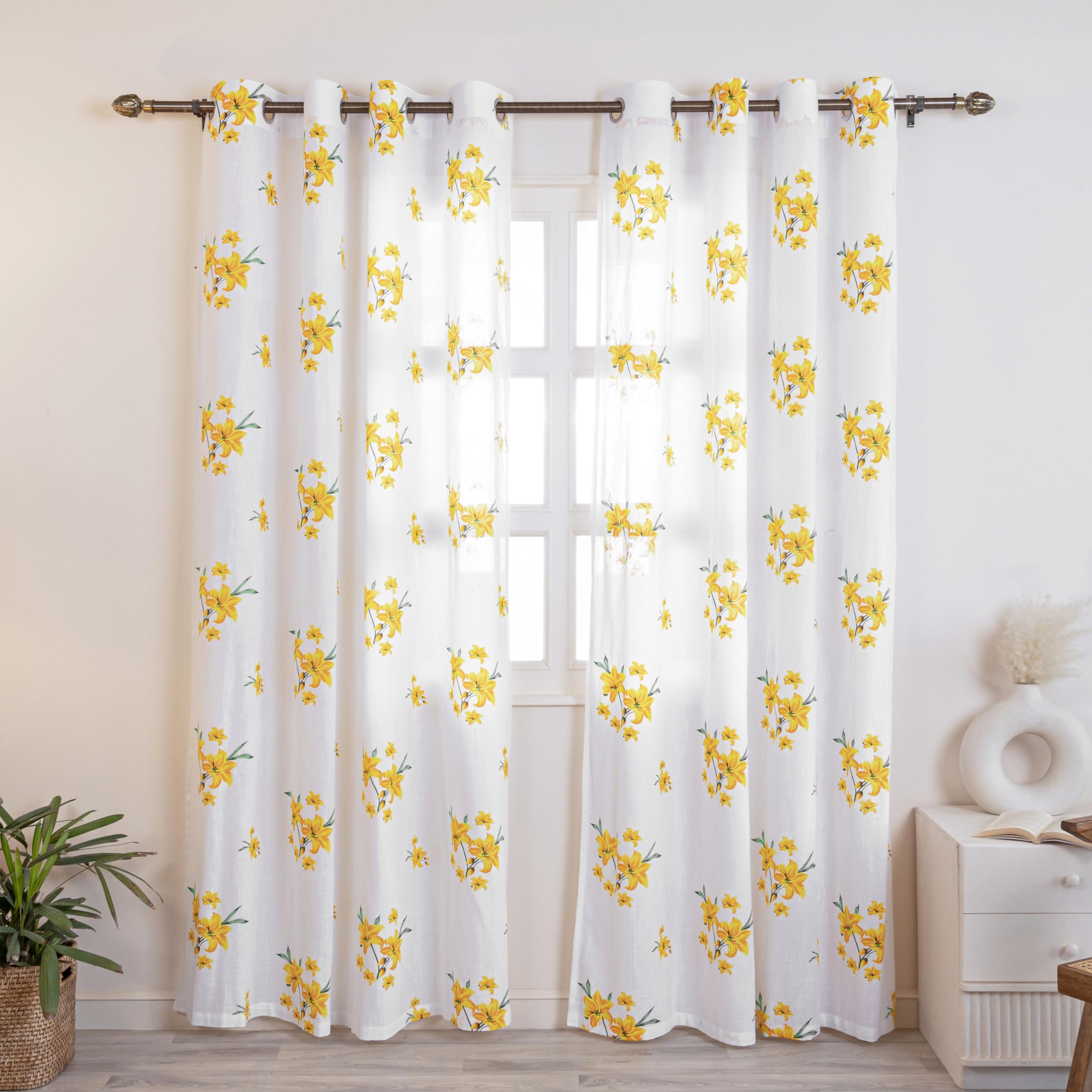 Homemonde Cotton Sheer Curtains For Window Sun Light Filtering Linen Textured Curtain Set Of 4, Hangs With Eyelets  (L 6Ft X W 