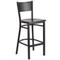 Flash Furniture HERCULES Series Black Grid Back Metal Restaurant Barstool - Walnut Wood Seat