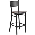 Flash Furniture HERCULES Series Black Grid Back Metal Restaurant Barstool - Walnut Wood Seat