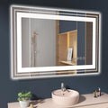 Snowdool 40X28 Front and Backlit Mirror Bathroom LED Mirror, Anti-Fog Bathroom Mirror with Lights, Stepless Dimmable, 3 Colors L