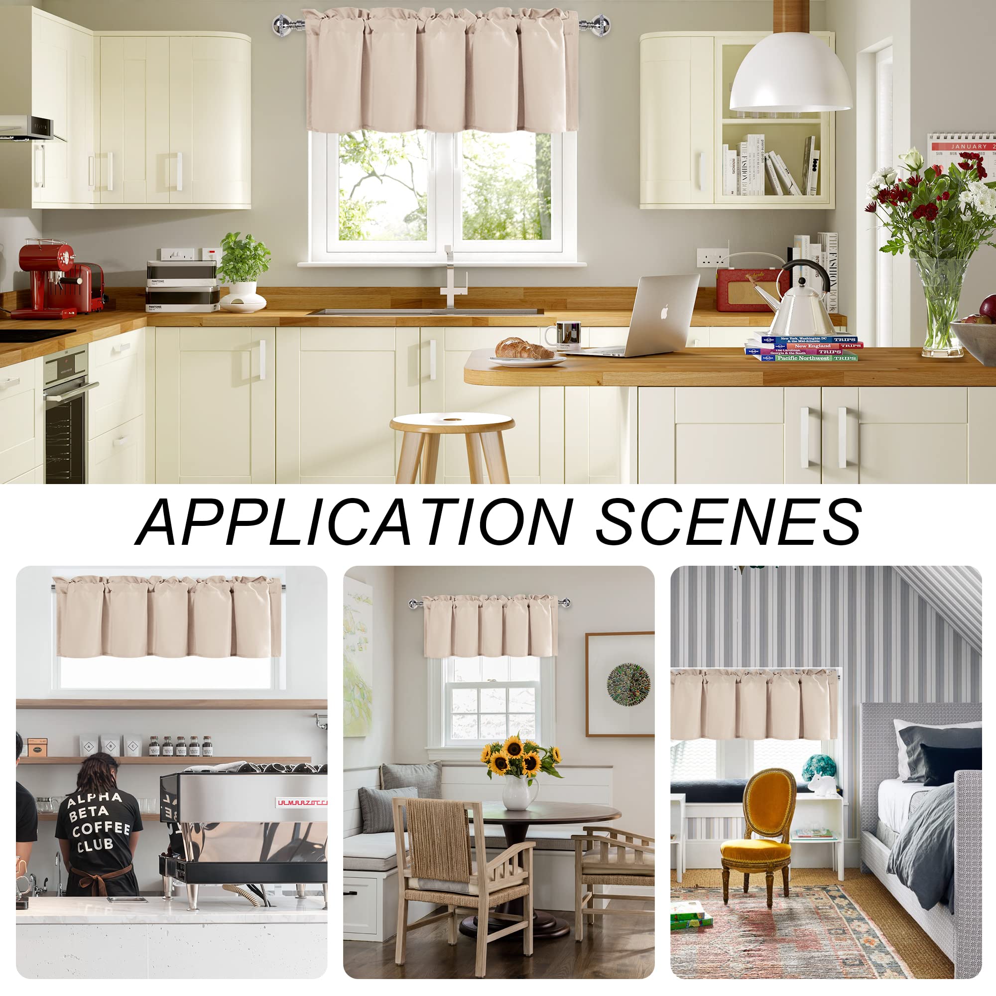 Dwcn Valance Curtains For Living Room, Kitchen Valance Solid Short Topper - Beige Basement Curtain For Window, 1 Panel, 36 X 16