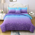 Jqinhome Queen Blue Purple Comforter Set, 6 Piece Bed In A Bag 3D Colorful Ombre Bedding Set For Girls Women (1 Comforter,2 Pill
