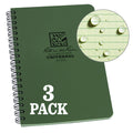 Rite In The Rain Weatherproof Side Spiral Notebook, 4.625' X 7', Green Cover, Universal Pattern, 3 Pack (No. 973L3)