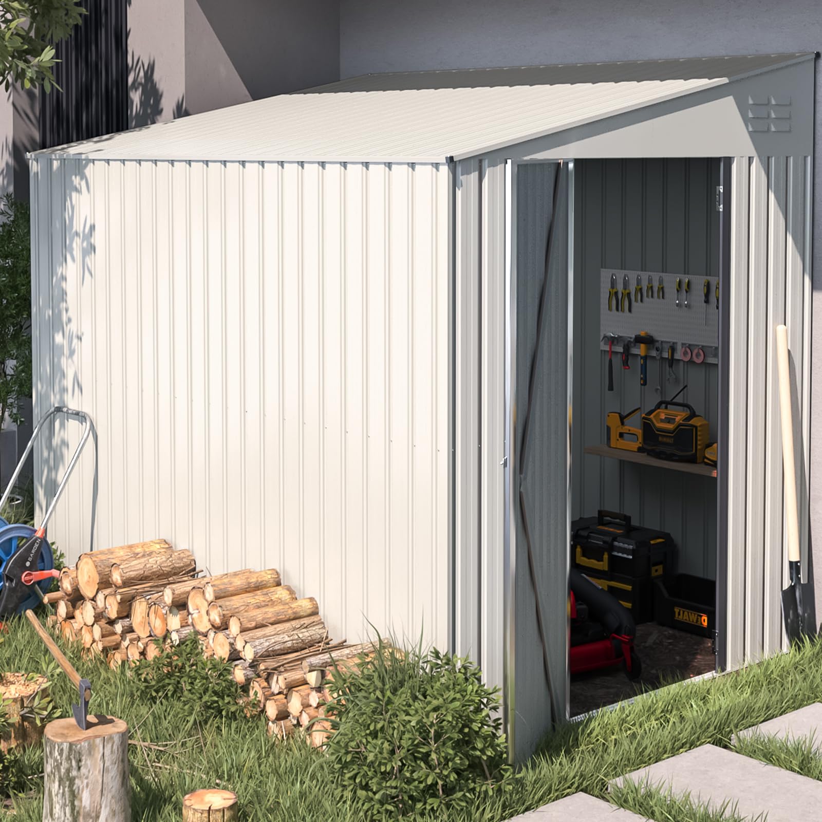 Aecojoy Outdoor 6X8 Shed Lean To Storage Shed, Small Metal Sheds & Outdoor Storage Side Yard Shed Clearance Bike Motorcycle Shed
