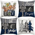 Artmag 24X24 Inch Christmas Throw Pillow Covers Merry Christmas Joy Xmas Trees Blue And Black Decorative Winter Holiday Cushion