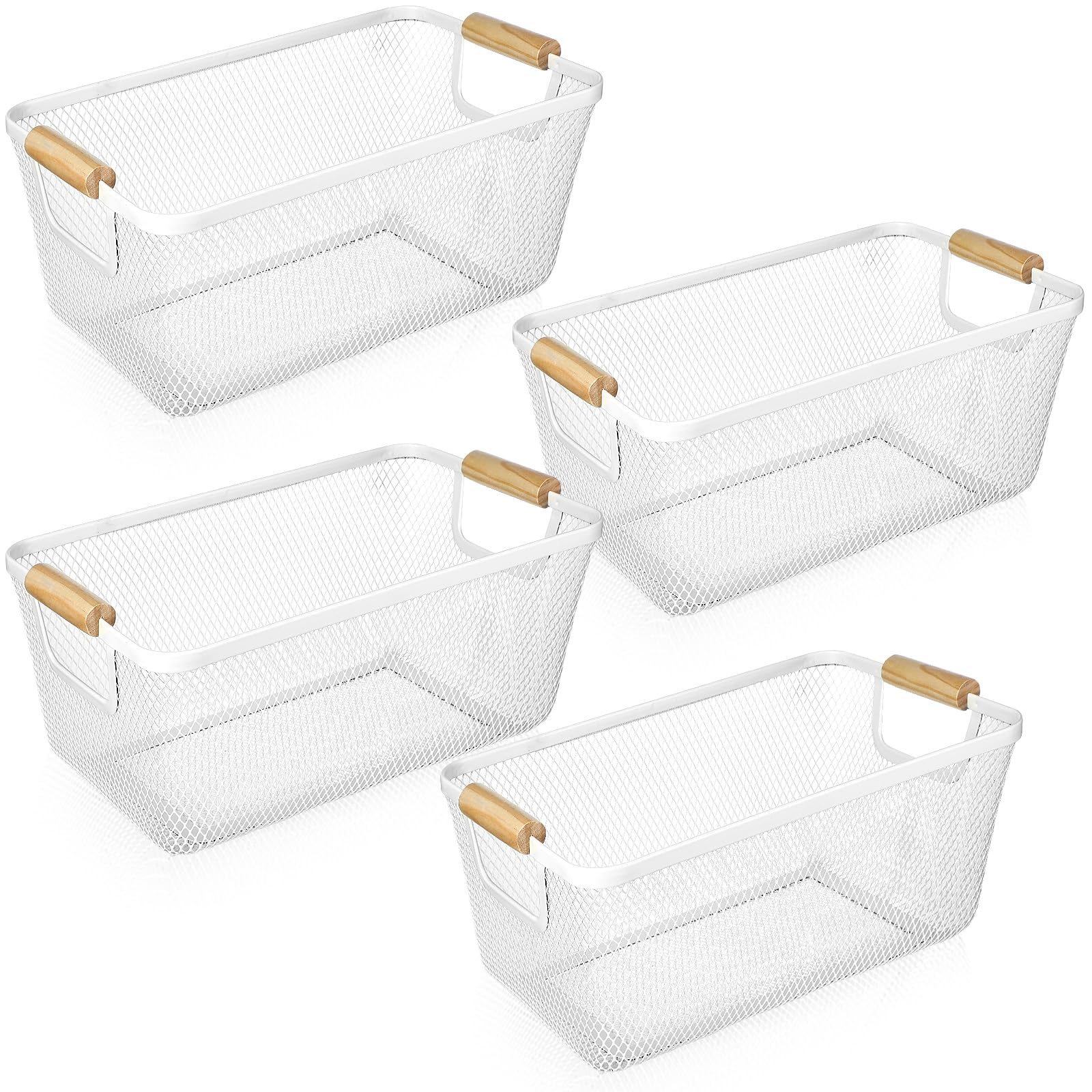 Ziliny 4 Pcs Metal Wire Basket With Wooden Handles Mesh Steel Storage Organizer Bin Containers For Home Organizing Cabinet Pantr