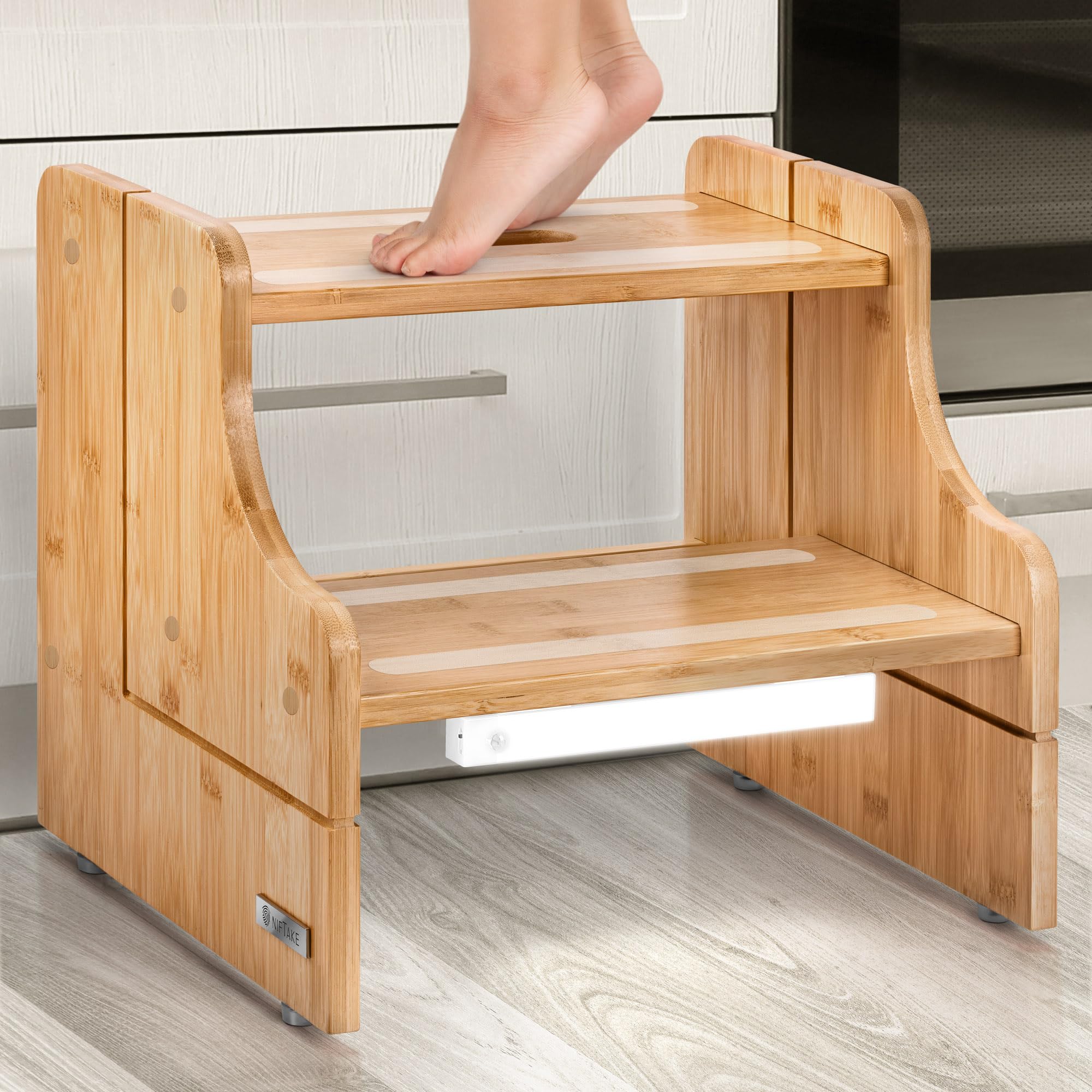 Niftake Kids Step Stool, 250Lb Capacity - Sturdy, Safe And Durable, Toddler Step Stool For Toddlers, Bamboo Toddler Stool, Potty