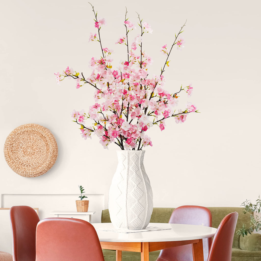 Obbsie 4Pcs Artificial Cherry Blossom Flower Branches, 39.4' Fake Silk Pink Cherry Blossom Tree Stems Faux Cherry Flowers Vase