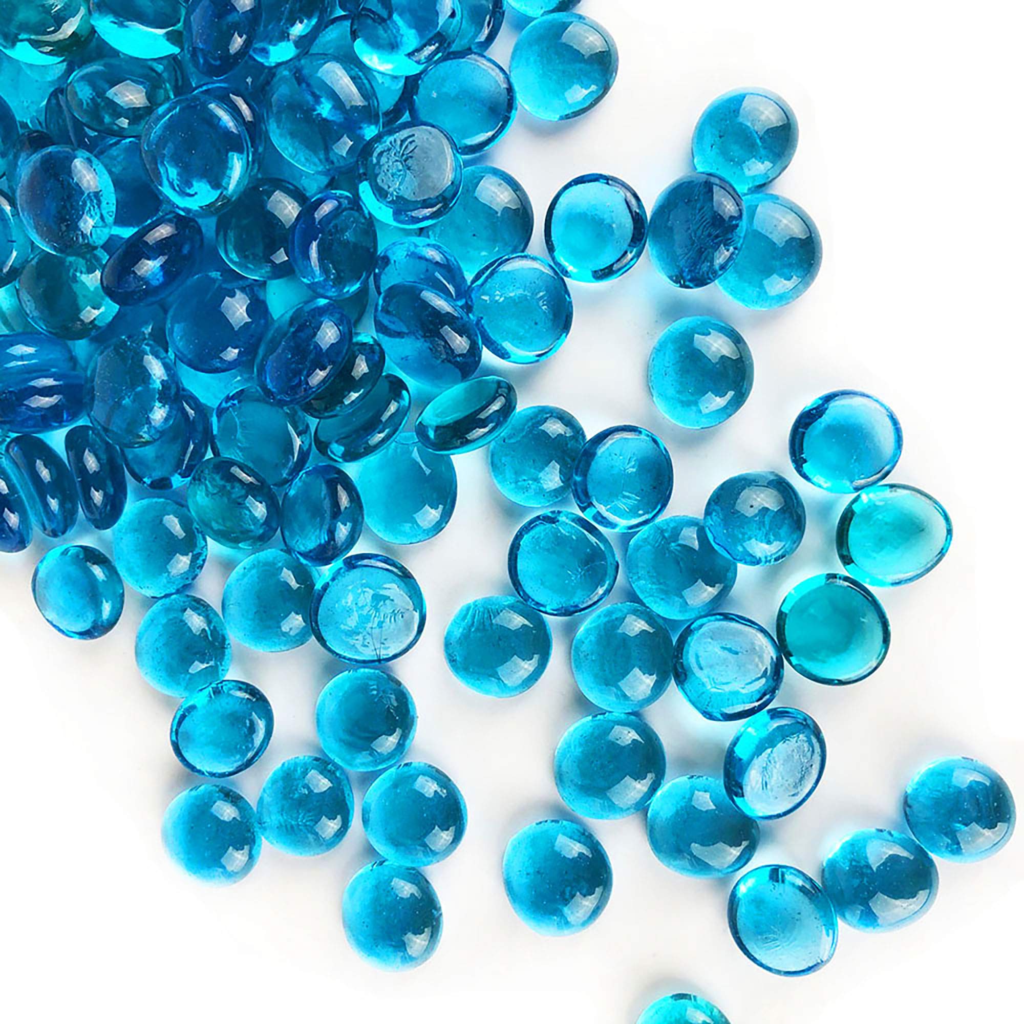 CYS EXCEL Light Blue Glass Gemstone Beads Vase Fillers (2 LBS) Flat Marble Beads Multiple Color Choices Aquarium Decor Rocks Flo
