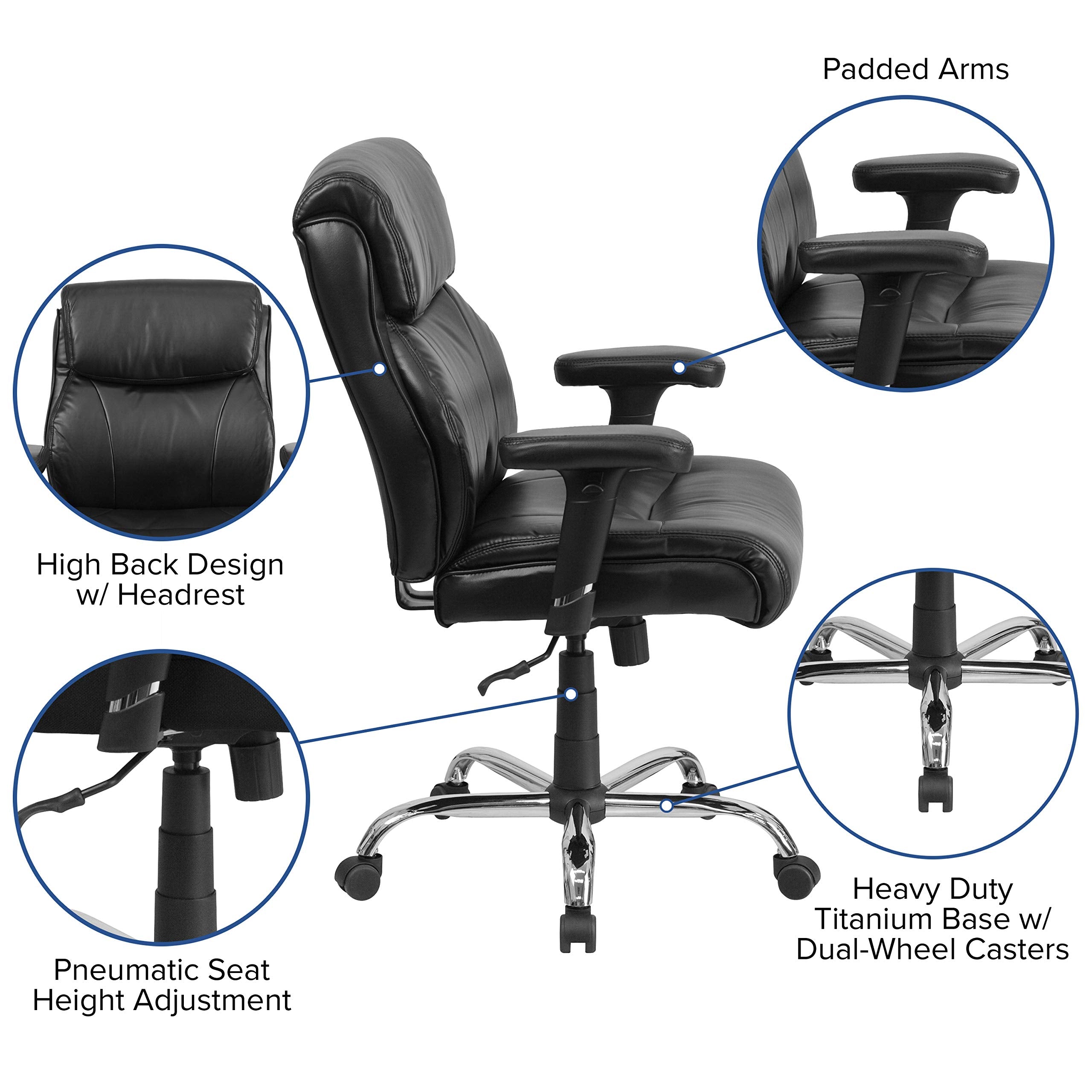 Flash Furniture HERCULES Series Big & Tall 400 lb. Rated Black LeatherSoft Ergonomic Task Office Chair with Clean Line Stitching and Arms