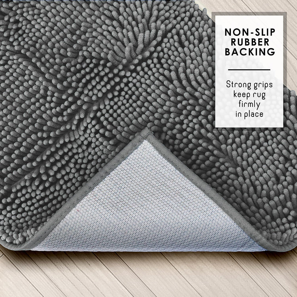 Hearth & Harbor Bathroom Rugs, Chenille Bath Mat - Machine Washable Bath Mats For Bathroom Non-Slip Backing Rubber, Quick Dry Ba