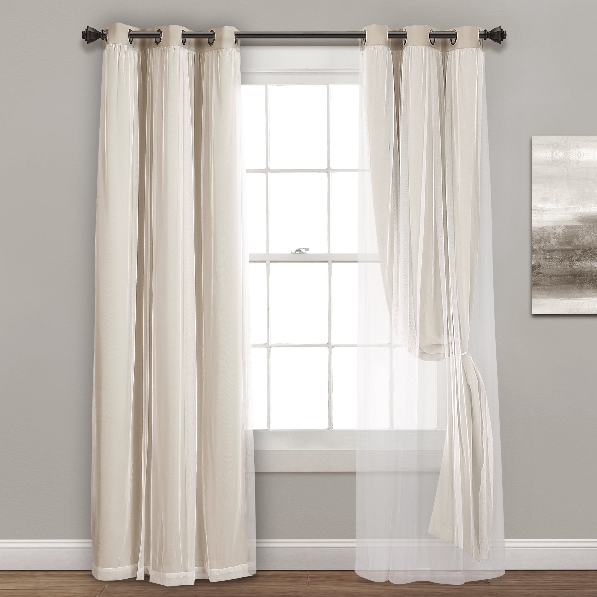Lush Decor Sheer Grommet Curtains With Insulated Blackout Lining, Window Curtain Panels, Pair, 38''W X 84''L, Wheat - Curtain Wi