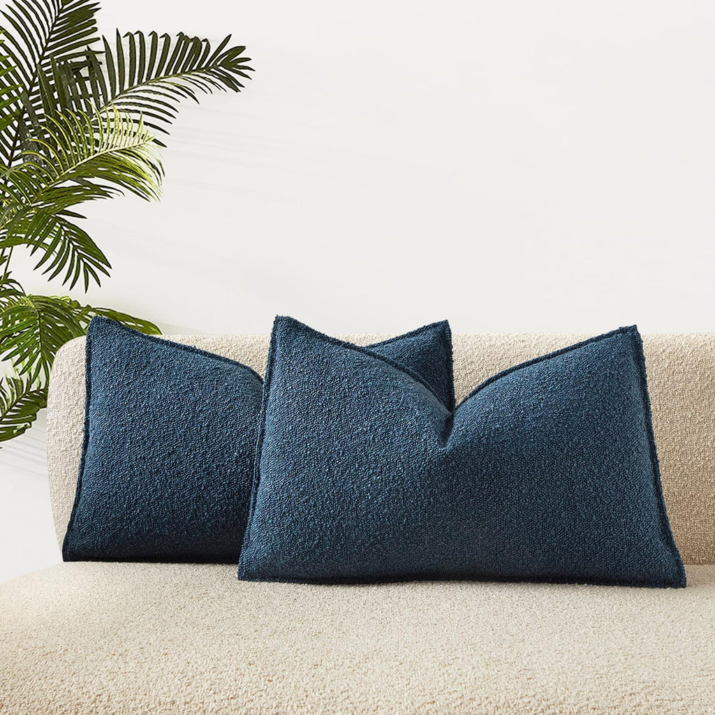 Juspurbet Blue Boucle Lumbar Broadside Throw Pillow Covers 12X20 Inch Set Of 2 For Couch Bedroom Sofa Living Room Decorative Sof