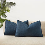 Juspurbet Blue Boucle Lumbar Broadside Throw Pillow Covers 12X20 Inch Set Of 2 For Couch Bedroom Sofa Living Room Decorative Sof