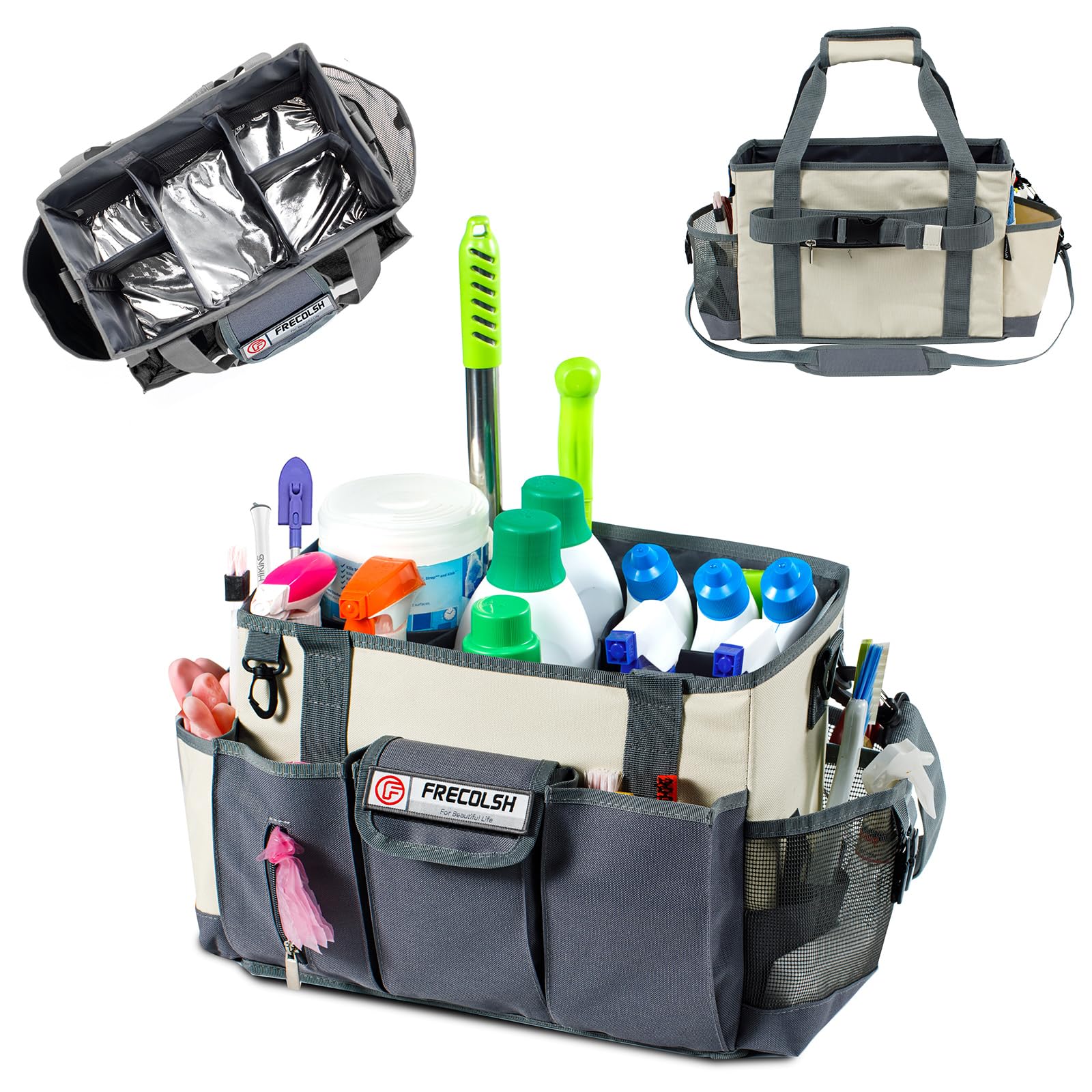 FRECOLSH Large Cleaning Caddy for Suppliers Organizer,15 Professional Organizer with Handle,Wearable Cleaing Bag,Cleaning Stor