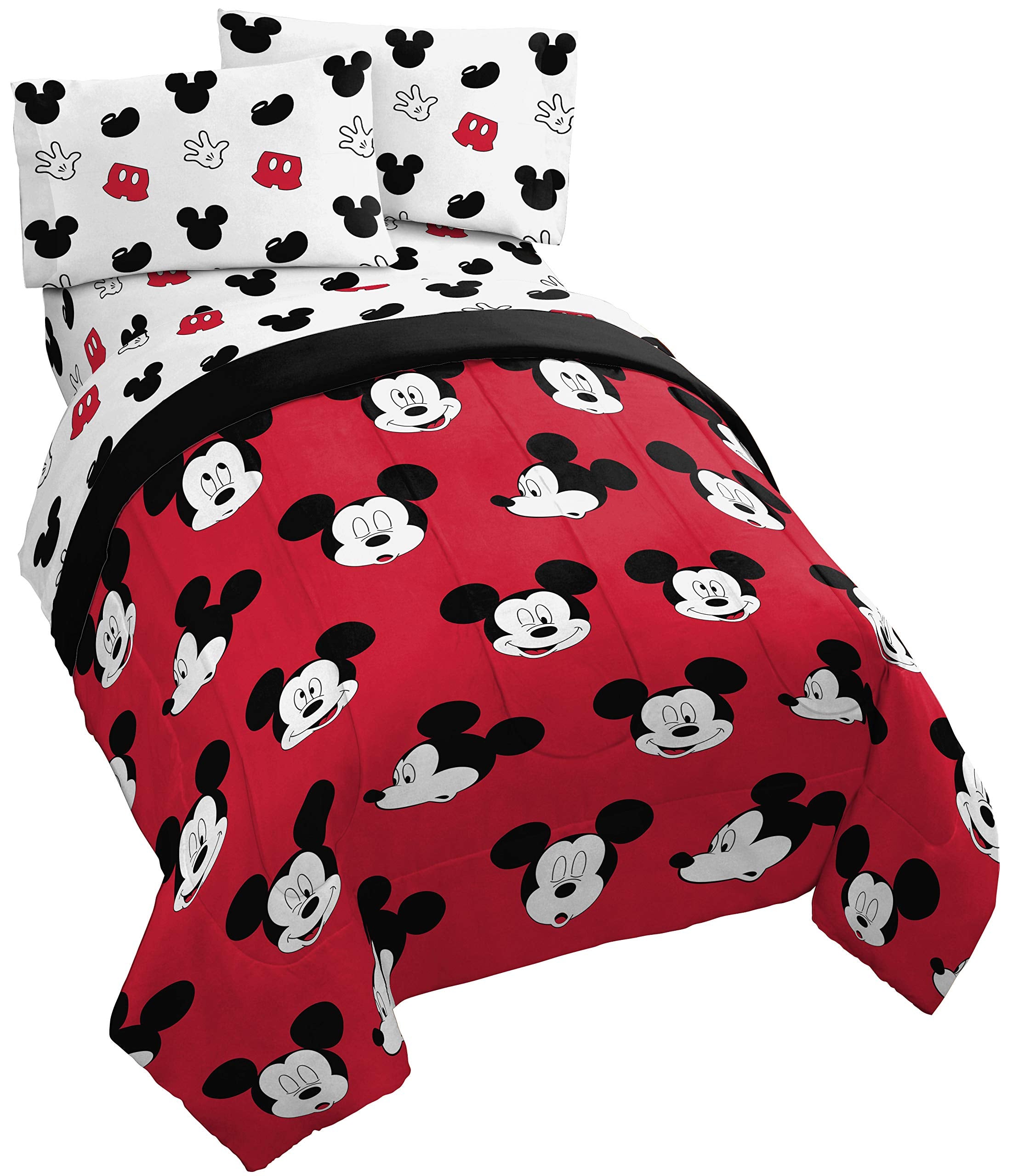 Jay Franco Disney Mickey Mouse Cute Faces 5 Piece Full Bed Set - Includes Comforter & Sheet Set - Super Soft Fade Resistant Poly