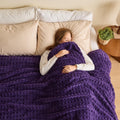 Newcosplay Super Soft Queen Blanket Purple Premium Silky Flannel Fleece 3D Waffle Checkered Lightweight Bed Blanket All Season U