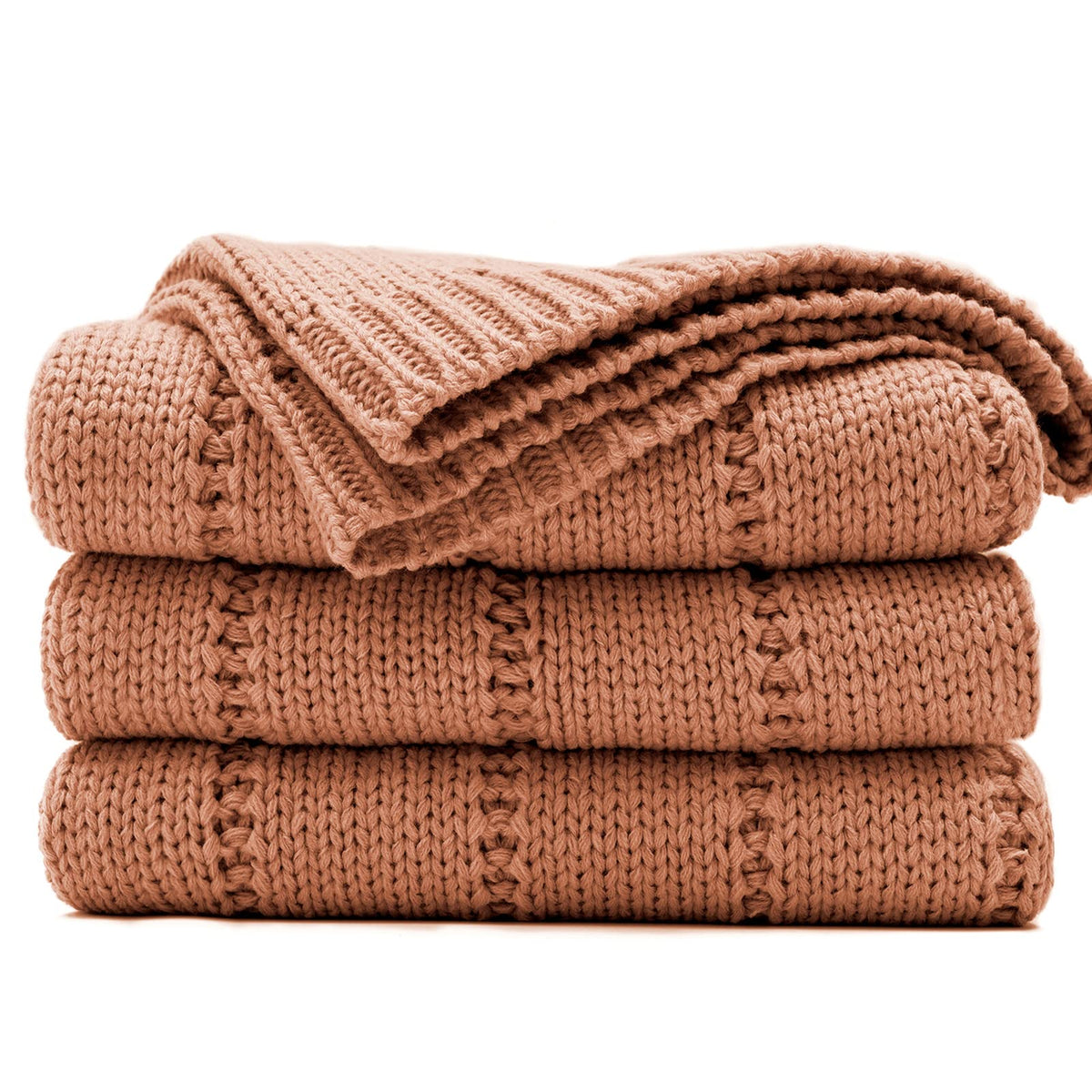 Recyco Cable Knit Burnt Orange Throw Blanket For Couch, Super Soft Warm Cozy Decorative Knitted Throw Blanket 2.3Lb For Bed, Sof