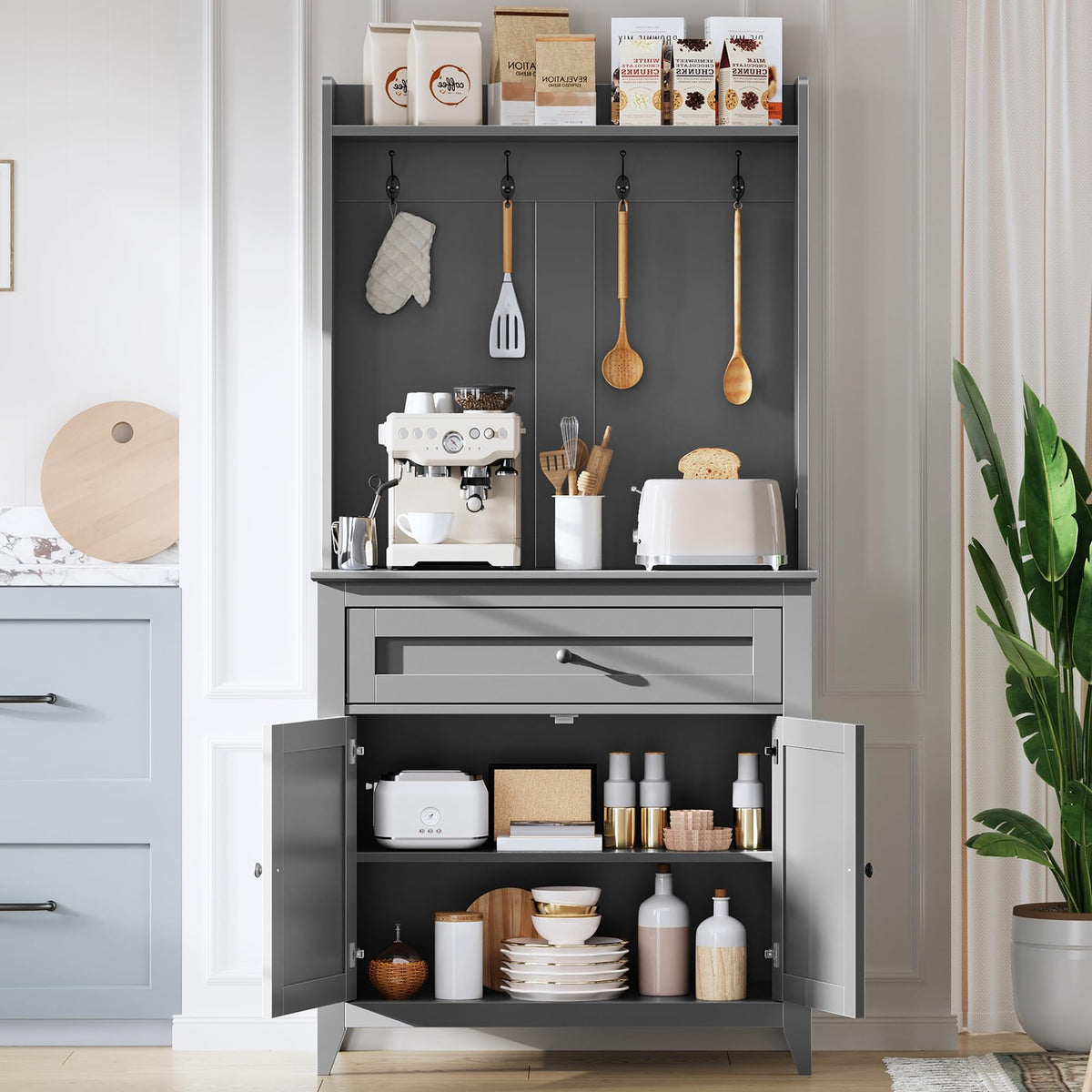 IDEALHOUSE 63 Sideboard Buffet Cabinet, Pantry Cabinet Storage, Grey
