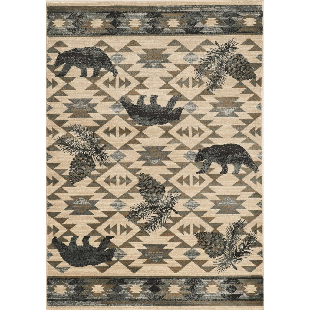 HomeRoots 3'X5' Ivory Blue Machine Woven Geometric Lodge Indoor Area Rug
