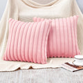 Grineed Throw Pillow Covers Decorative Faux Fur Set Of 2 18X18 Inch Pillow Covers, Soft Pink Striped Pillowcases For Couch Sofa