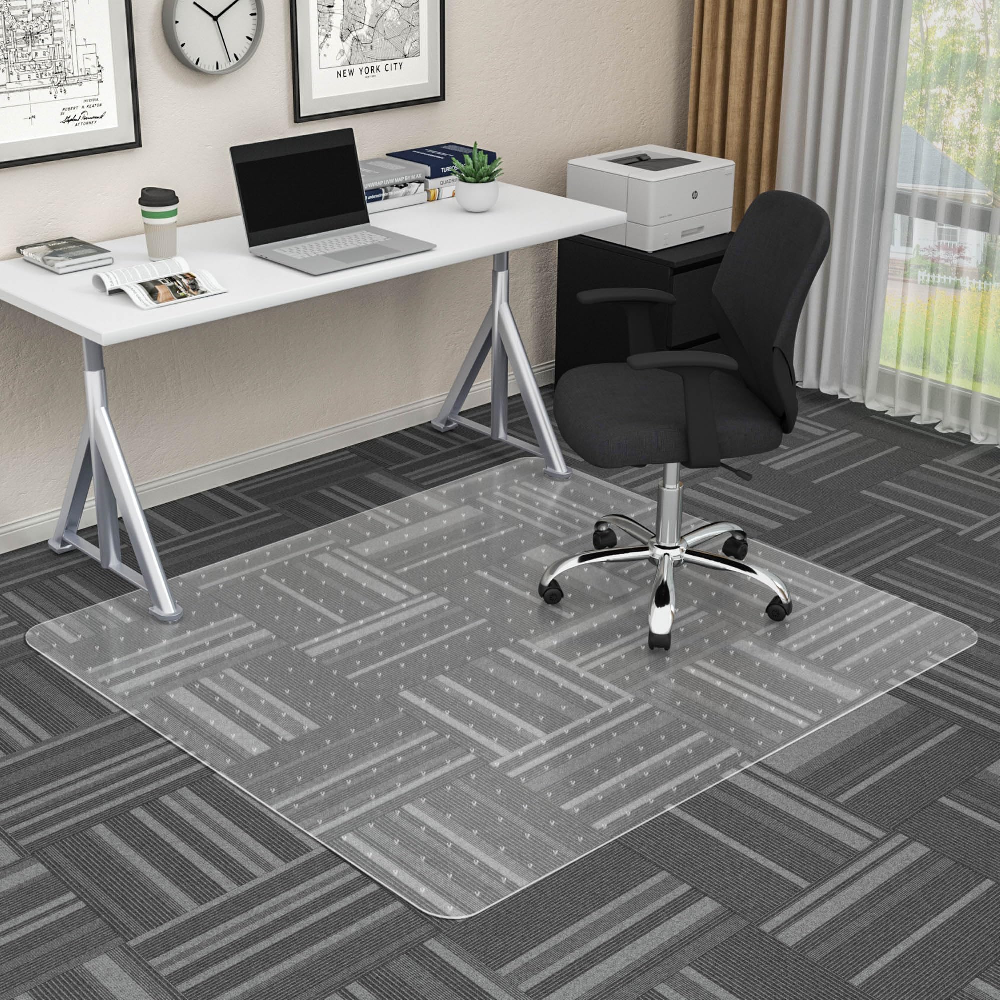 Homek Chair Mat For Carpeted Floors, 53” X 45” Transparent Thick Office Floor Mats For Low Pile Carpet Floors