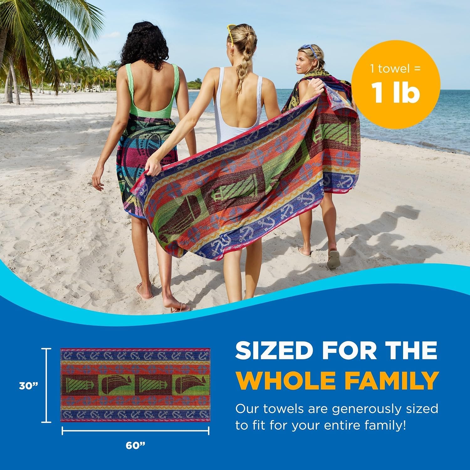 Kaufman - Soft Oversized Beach Towels In Bulk | 30'' X 60'' Printed Terry Cotton Bulk Beach Towels | 100% Cotton Thick Beach Tow