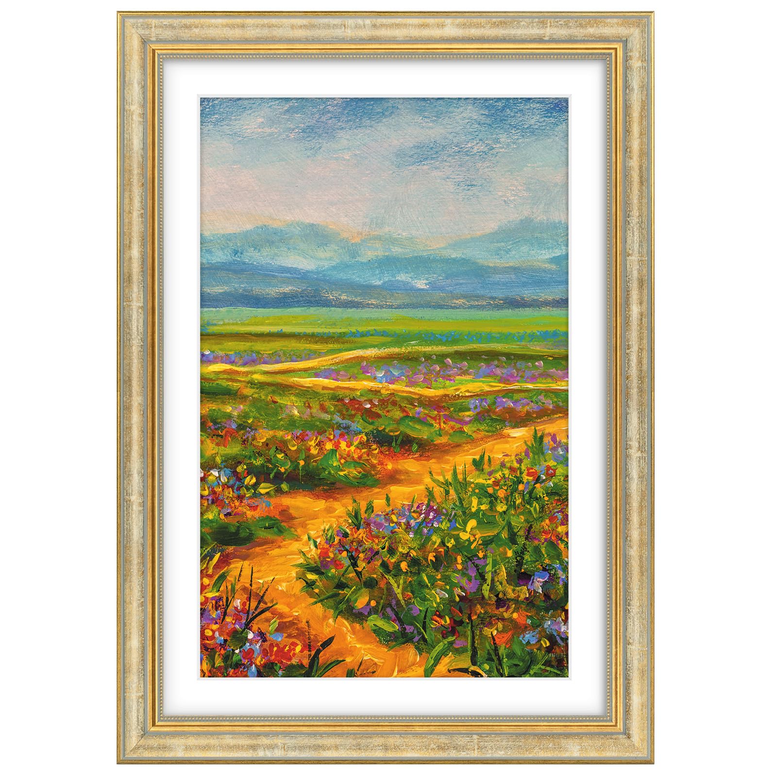 Golden State Art, 13x19 Ornate Picture Frame with White Mat for 11x17 Photo or Display 13x19 Print without Mat Color Vintage Gol