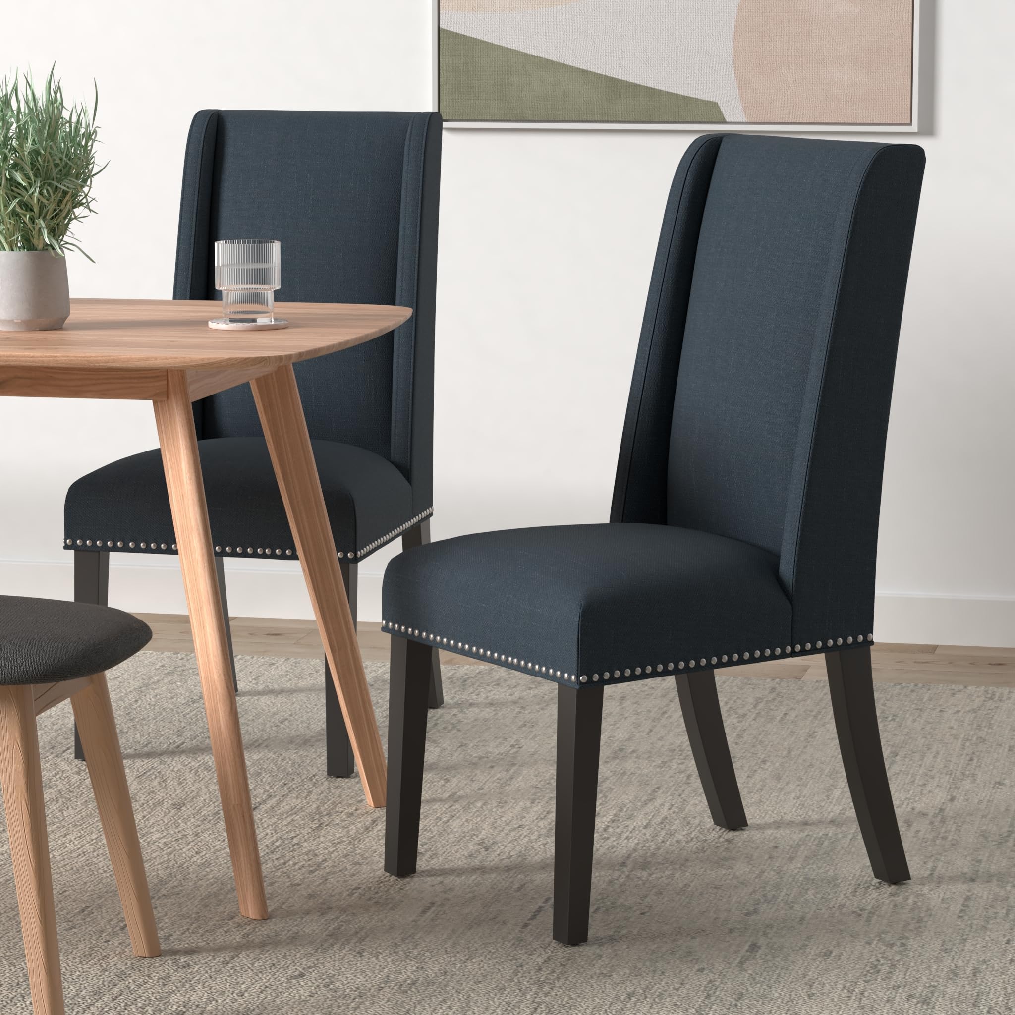 Modway Baron Modern Tall Back Wood Upholstered Fabric Four Dining Chairs In Azure