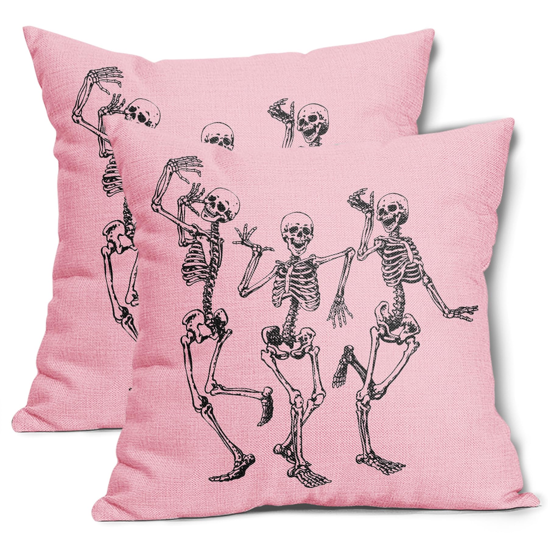Halloween Skull Pillow Covers 18X18 In Set Of 2 Cute Funny Skeleton Decorative Pillow Cases Vintage Pink Pillow Covers Cotton Li