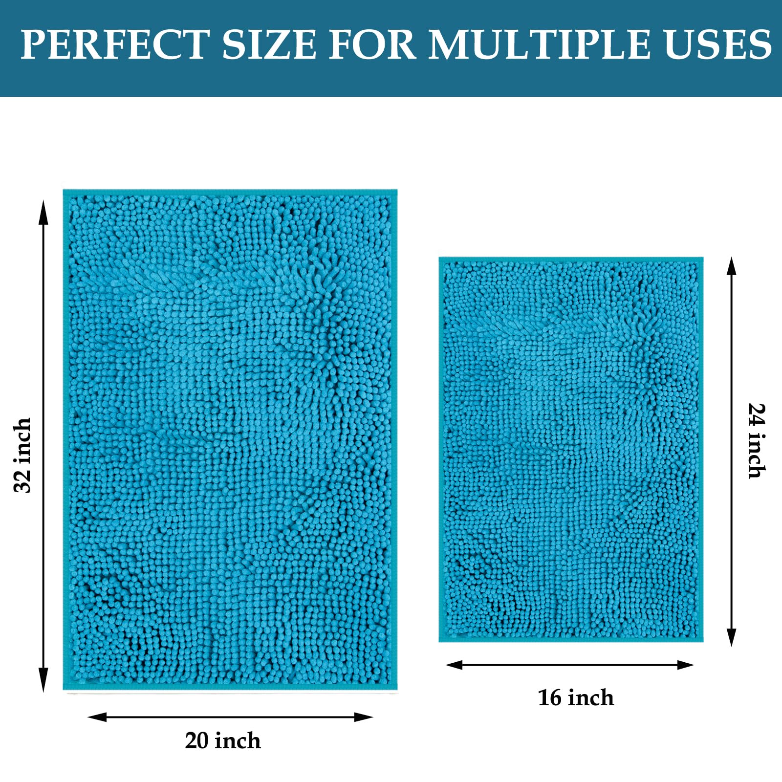 Teal Blue Bathroom Rugs Set 2 Piece Bathroom Set Bath Rugs Washable Bath Mats For Bathroom, Thick Soft Chenille Bathroom Rug Set