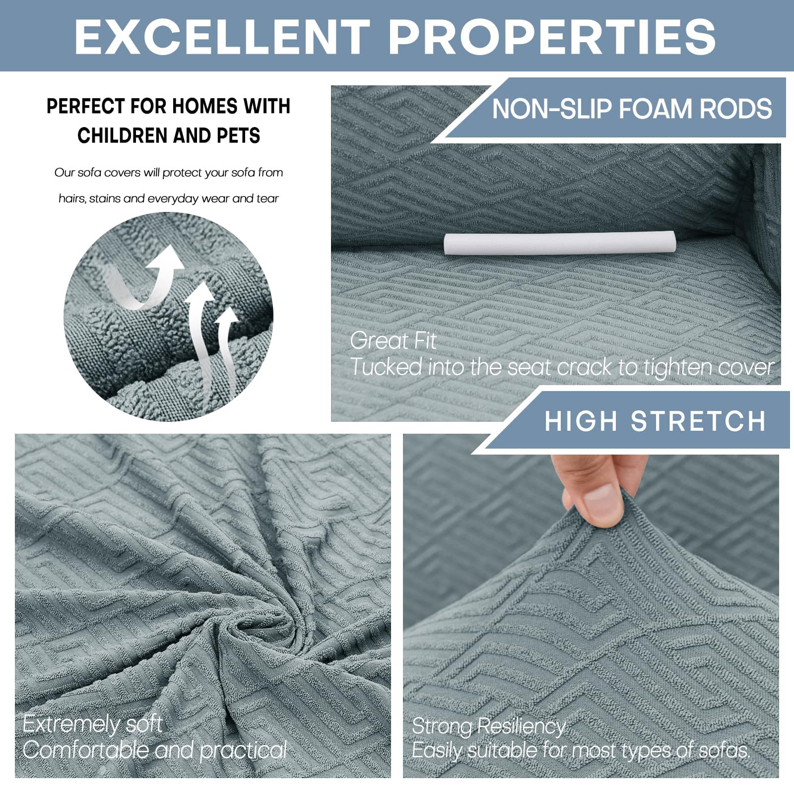 Znsayotx 1 Piece Jacquard Couch Covers For 3 Cushion Couch High Stretch Sofa Cover For Pets Dogs Anti Slip Extra Large Sofa Slipcovers Furniture Protector (X-Large, New Pattern Light Grey)