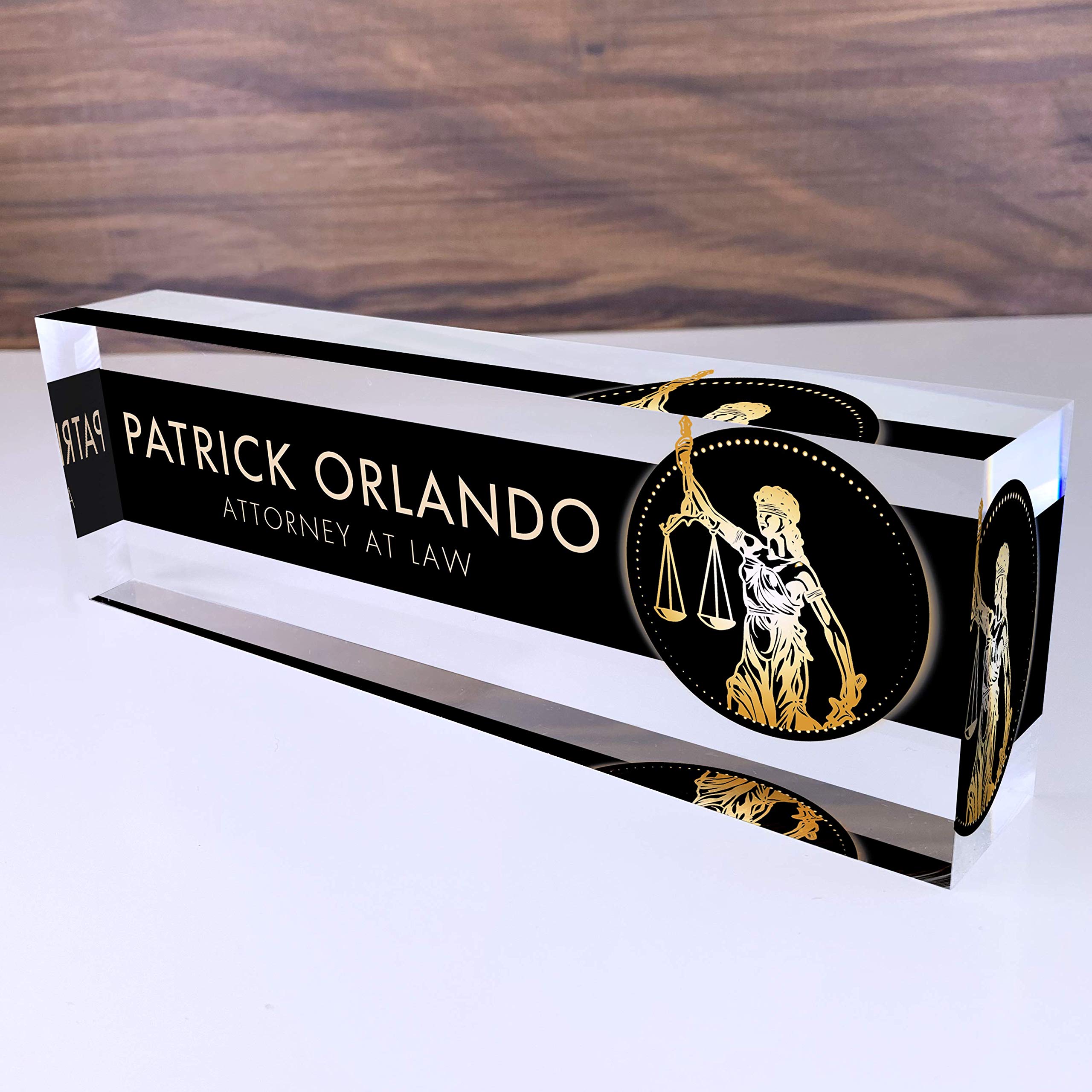 Artblox Office Desk Name Plate Personalized | Custom Name Plates For Desks | Lawyer Design On Clear Acrylic Glass | Office Desk