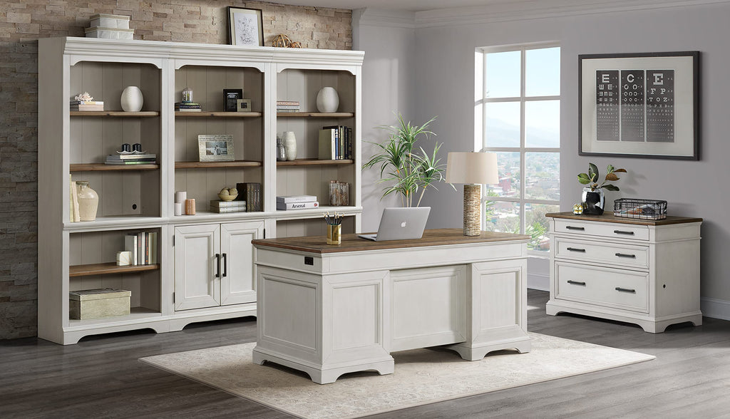 Intercon Drake Home Office 66" Wide Executive Desk, Rustic White & French Oak Furniture