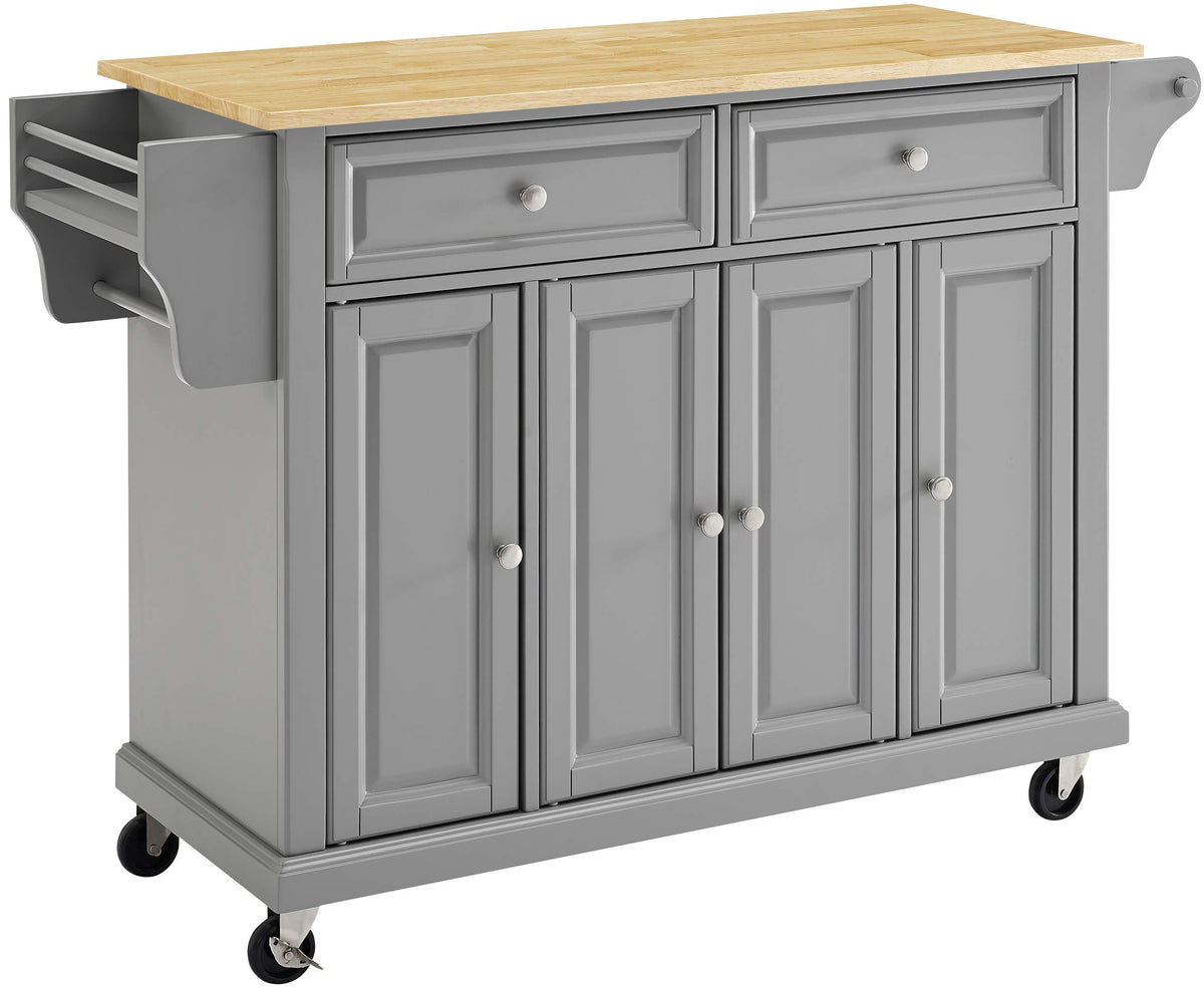 Crosley Furniture Full Size Wood Top Rolling Kitchen Island Storage Cart, Microwave Stand, Spice Rack, Gray