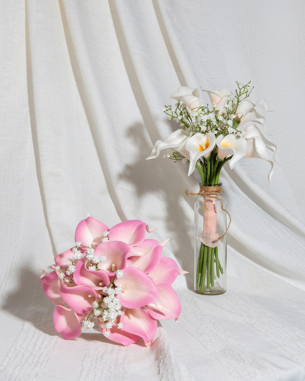 Duhouse 20Pcs Artificial Calla Lily Flower Real Touch Latex Flowers For Diy Wedding Bouquet Party Home Decor (White Orange)