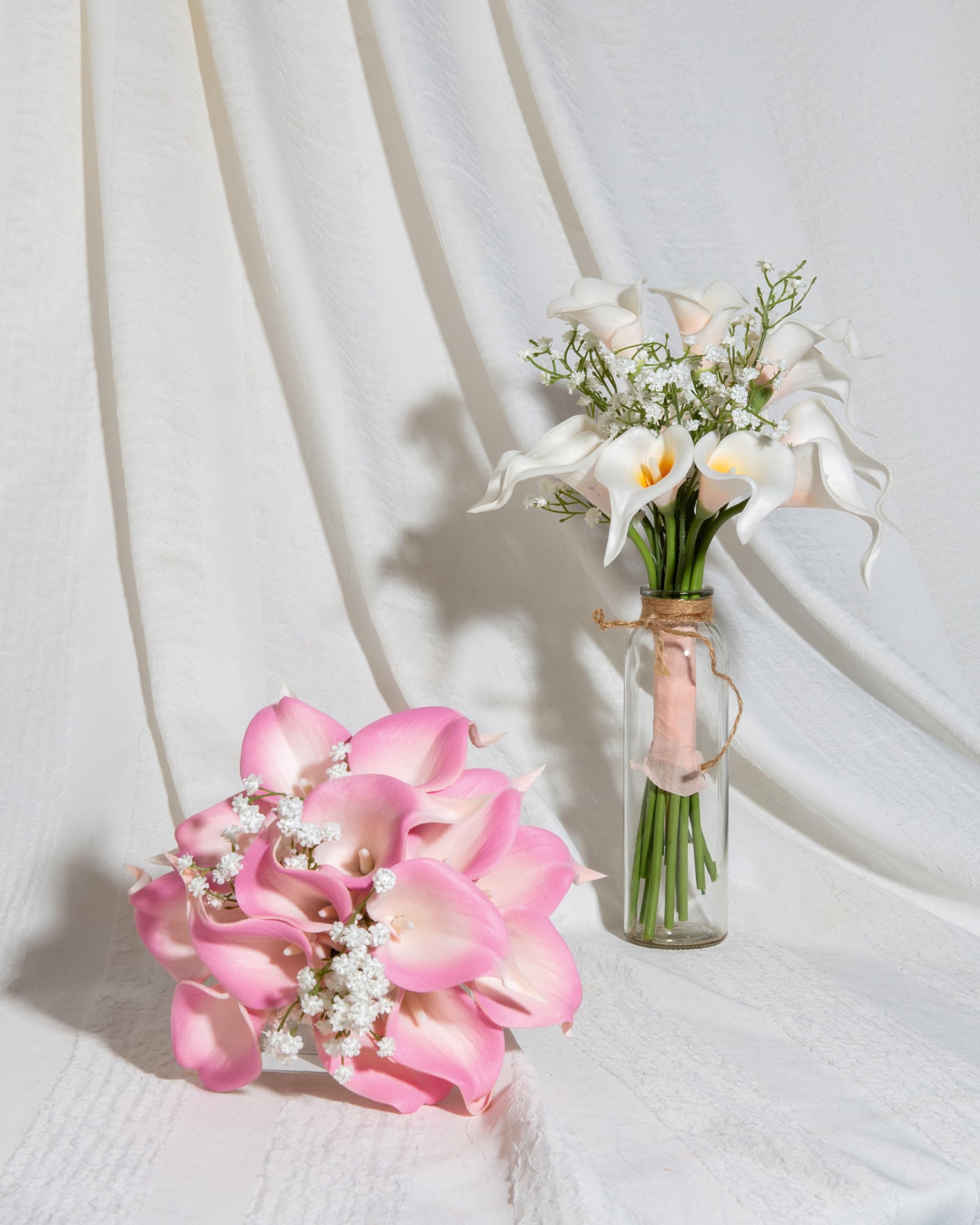 Duhouse 20Pcs Artificial Calla Lily Flower Real Touch Latex Flowers For Diy Wedding Bouquet Party Home Decor (White Orange)