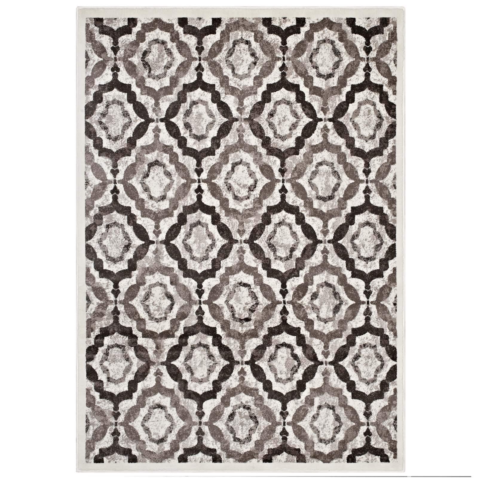Modway Kalinda Rustic Vintage Moroccan Trellis 5X8 Area Rug In Brown, Beige And Ivory