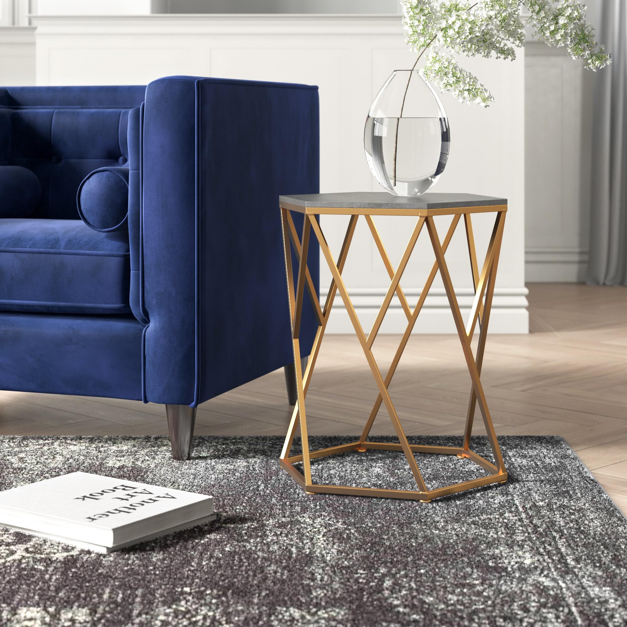 npd furniture and more Cressa Faux Shagreen Side/End Table, Gray