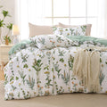 Muxhomo Duvet Cover Queen Size, Reversible Floral Green Flower Duvet Cover Set With Zipper Closure, 3 Pieces Botanical Patterns