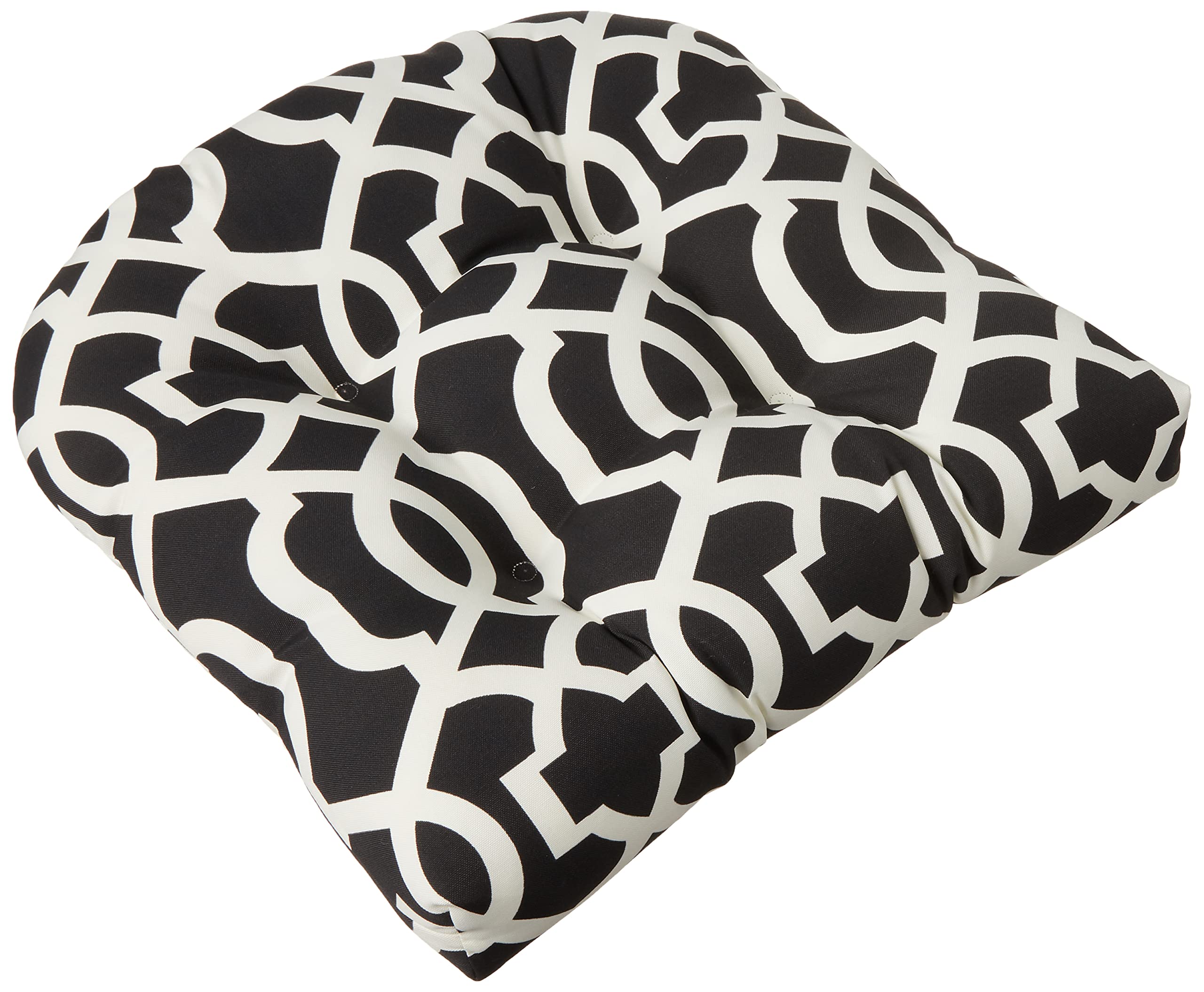 Pillow Perfect Trellis Indoor/Outdoor Wicker Chair Seat Cushion Tufted, Weather, And Fade Resistant, 19' X 19', Black New Geo