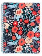 Steel Mill & Co Cute Red/Blue Mini Spiral Notebook, 8.25' X 6.25' Journal With Durable Hardcover And 160 Lined Pages, Folk Flo