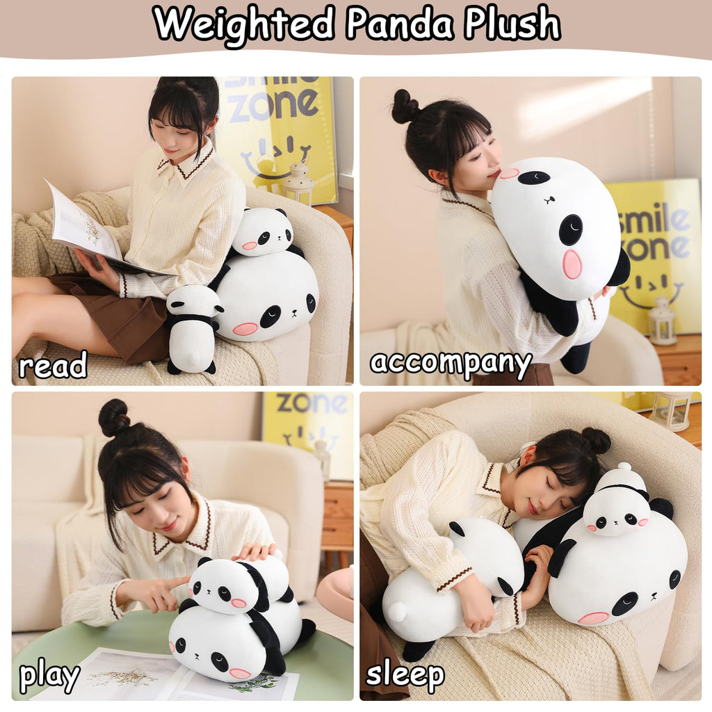 Sqeqe Weighted Panda Plush, Weighted Panda Stuffed Animal For Anxiety, Cute Panda Plushies Soft Panda Bear Pillow Toy Gift For K